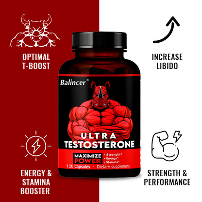 Ultra Testosterone Testosterone Booster for Men – Supports Energy, Muscle Strength, Endurance & Vitality – 120 Capsules