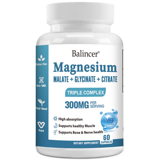 Triple Magnesium Complex – Malate, Glycinate & Citrate | 300mg Per Serving | 60 Capsules