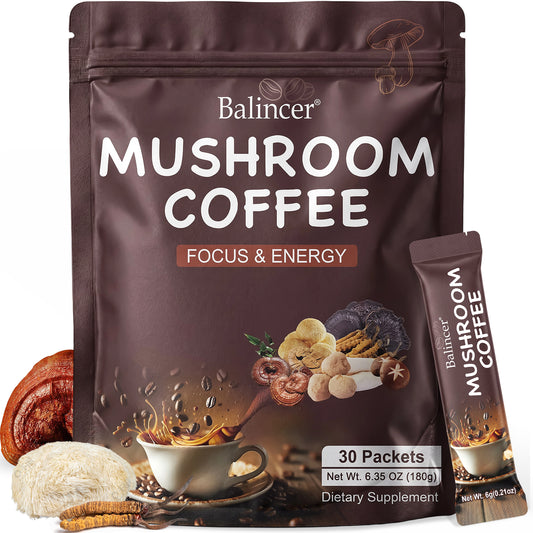 Mushroom Coffee – Focus & Energy Support | 30 Single-Serve Packets