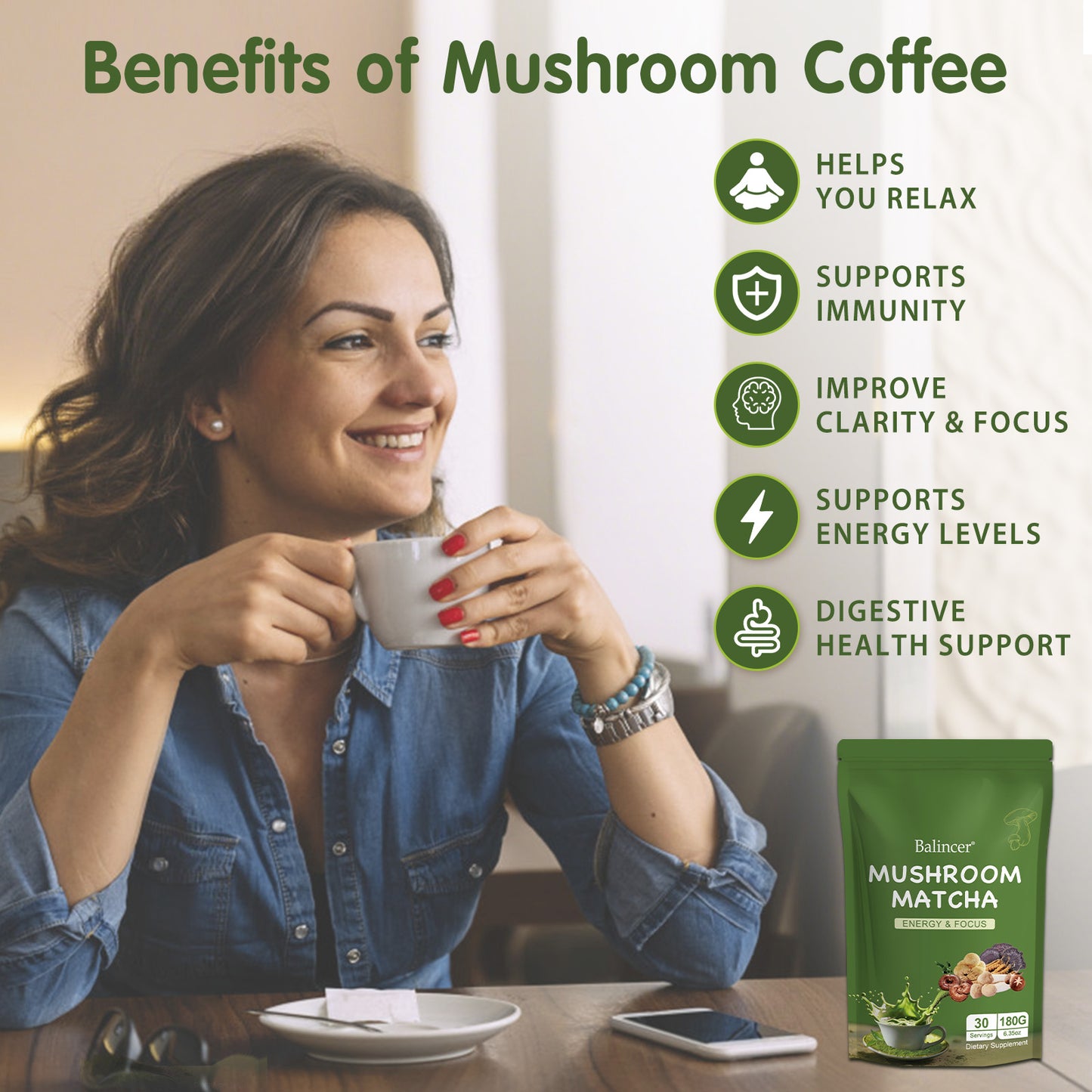 Balincer Mushroom Matcha – Energy Blend | 30 Servings